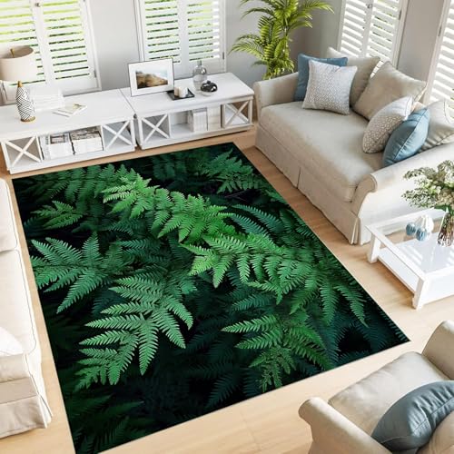 Alfombra de área con diseño de jardín verde 3D, lavable con flores silvestres y hojas, suave y fácil de limpiar, ideal para felpudos, porche, oficina, 90 x 150 cm