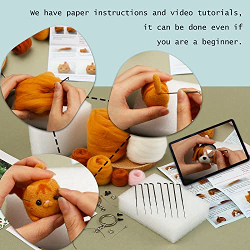 Image of SHWAKK Needle Felting Kit, 2 PCS Dolls Needle Felting Starter Kit with Instructions, Felting Pad, Felting Wool, Felting Needles, Keychain and Split Ring etc