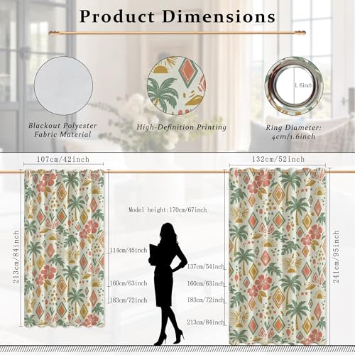 Rideaux occultants palmier fleur tropicale corail lavable pour décoration chambre