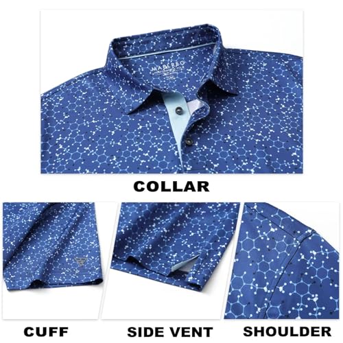 Image of M MAELREG Mens Golf Shirt Short Sleeve Dry Fit Print Moisture Wicking Performance Patterns Collared Polo Shirt