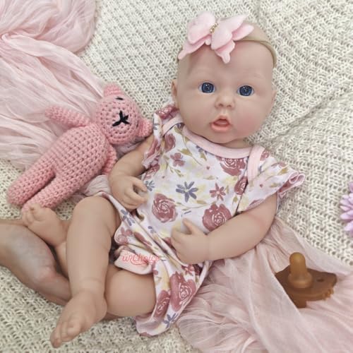 45 cm große, handgefertigte Reborn-Puppe aus Silikon – realistisches Baby-Mädchen mit offenem Mund und anatomisch korrektem Körper – ein Überraschungsgeschenk zu Weihnachten und Thanksgiving – Bild 7