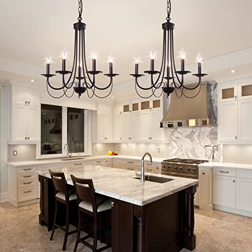 Bosomfr 5-Light Black Farmhouse Chandeliers Modern Candle Ceiling Hanging Light Fixture Adjustable Metal Industrial Pendant Lighting For Dining Room Bedroom Entryway Living Room Kitchen Island #TOP4