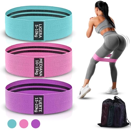 Bandas Elasticas de Musculacion - Kit Cintas Elasticas Fitness Doble Tejido Antideslizante - 3 Niveles de Resistencia - Gomas elasticas para Gluteos Yoga Pilates Crossfit Deporte Gym en Casa