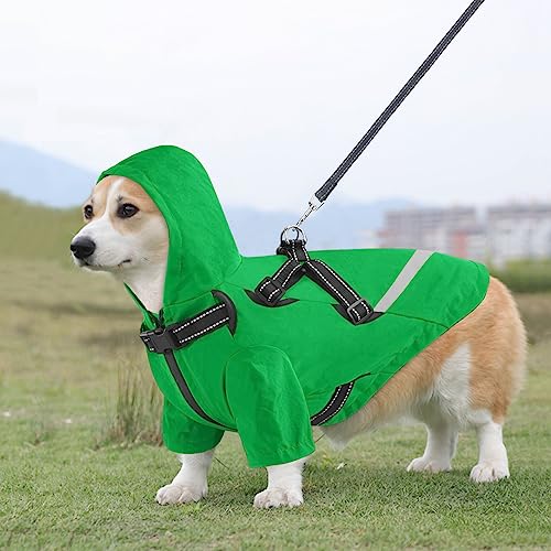 Dolahovy Hunderegenmantel mit Geschirr,Hundeponchos Wasserdichter Hundemantel Leichter Hunde Regenanzug Verstellbare reflektierende Haustier Regenbekleidung mit Kapuze