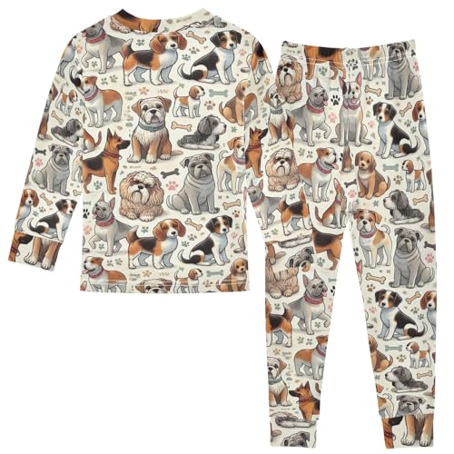 ODAWA Tee and Pant 2-piece Pj Set Dogs Bones Beige Footless Fall Pajamas 18M2