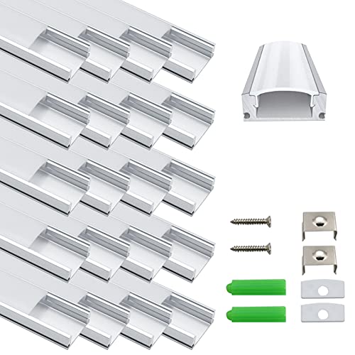 inShareplus LED Aluminum Channel System, 3.3ft/1 Meter, 20 Pack, Silver, U Shape with Milk White Cover, End Caps and Mounting Clips, Aluminum Profile for LED Strip Light Installation