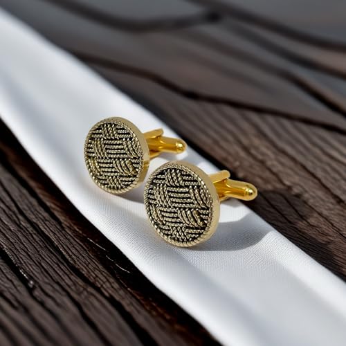 Mancuernillas para Hombre Oro Textura Retro Tejida miniatura 5