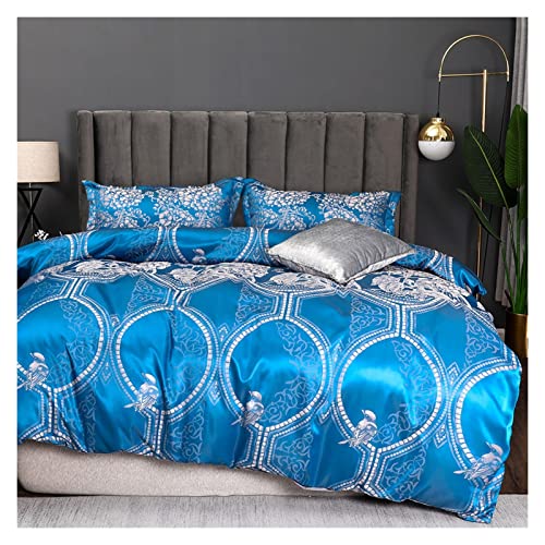 Beddengoedset Jacquard Satin Dekbedovertrek 2/3 Pc's Luxe Microfiber Ultra Soft King zoals Bloemen Beddengoed Trooster Covers Ritssluiting en 2 Kussen Shams Volledige bedset (Color : D, Size : EU-Ki
