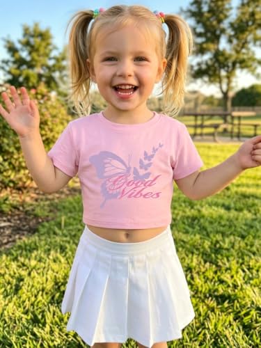 Image of Little Girls Crop Tops Cool Summer T-Shirt Crewneck Short Sleeve Fashion Tee Size 6-14