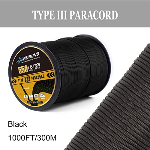 Fishlund FLPC7X1000BK Paracord 550 Lb, 7 Strand Type Iii Paracord Rope 1000Ft 4Mm, High Strength Nylon Parachute Cord For Camping, Survival, Tactical And Hiking thumb #1