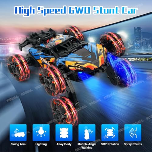 Image of VikriDA 6 Wheel Stunt RC Car for Kids | 2.4GHz Remote Control Toy Car with Lights, Spray Function, 360 Spin, High-Speed Off-Road Stunt Car - Multicolor