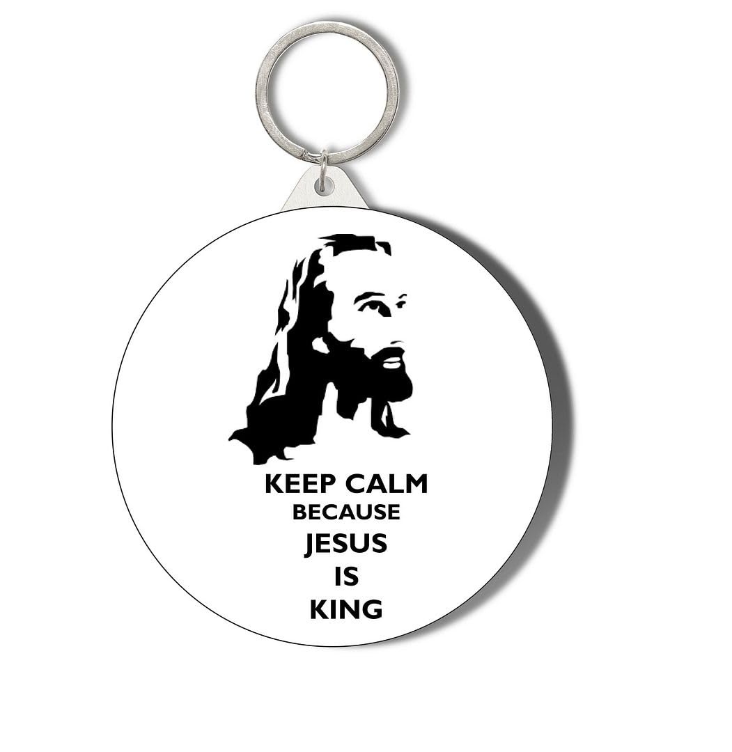 Gift Insanity White Keep Calm Because Jesus Is King 45Mm Short Chain Mirror Keyring