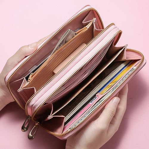 Women Wallet with Wristlet, Large Capacity Zip Around Long Purse, Female Ladies Card Holder Cell Phone Pocket2