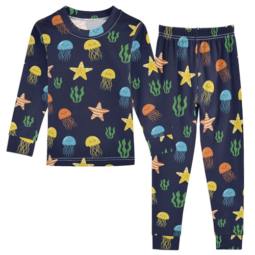 Pajama Sets Long Sleeve Jellyfish Starfish Sea Pattern Soft Comfy Sleepwear 2 Piece PJS 3-8T