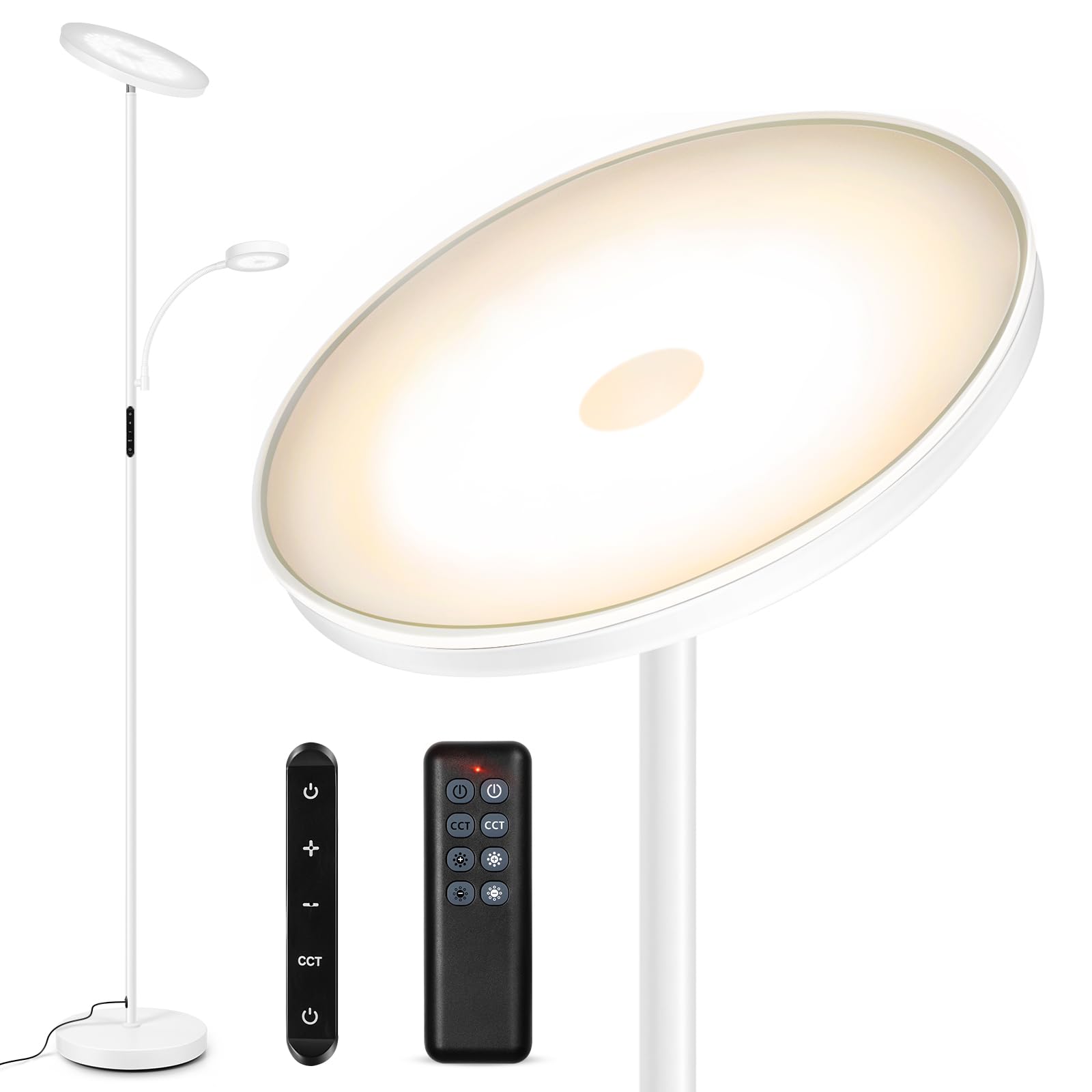 OUTON Lámpara de Pie LED, 34W, Regulable, con 6 Modos,3000-6000K con Control Remoto y Táctil y Temporizador de 1 Hora, de Salón de Lectura para Dormitorio, Oficina, Blanco