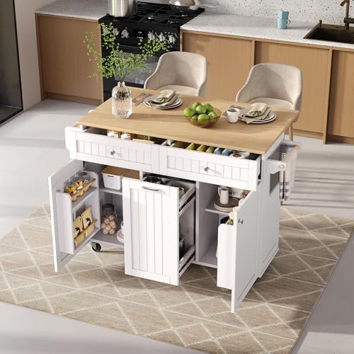VIVCA Isla de cocina con ruedas + cajones multifunción, comedor extensible, isla móvil ideal para cocina y comedor (blanco)