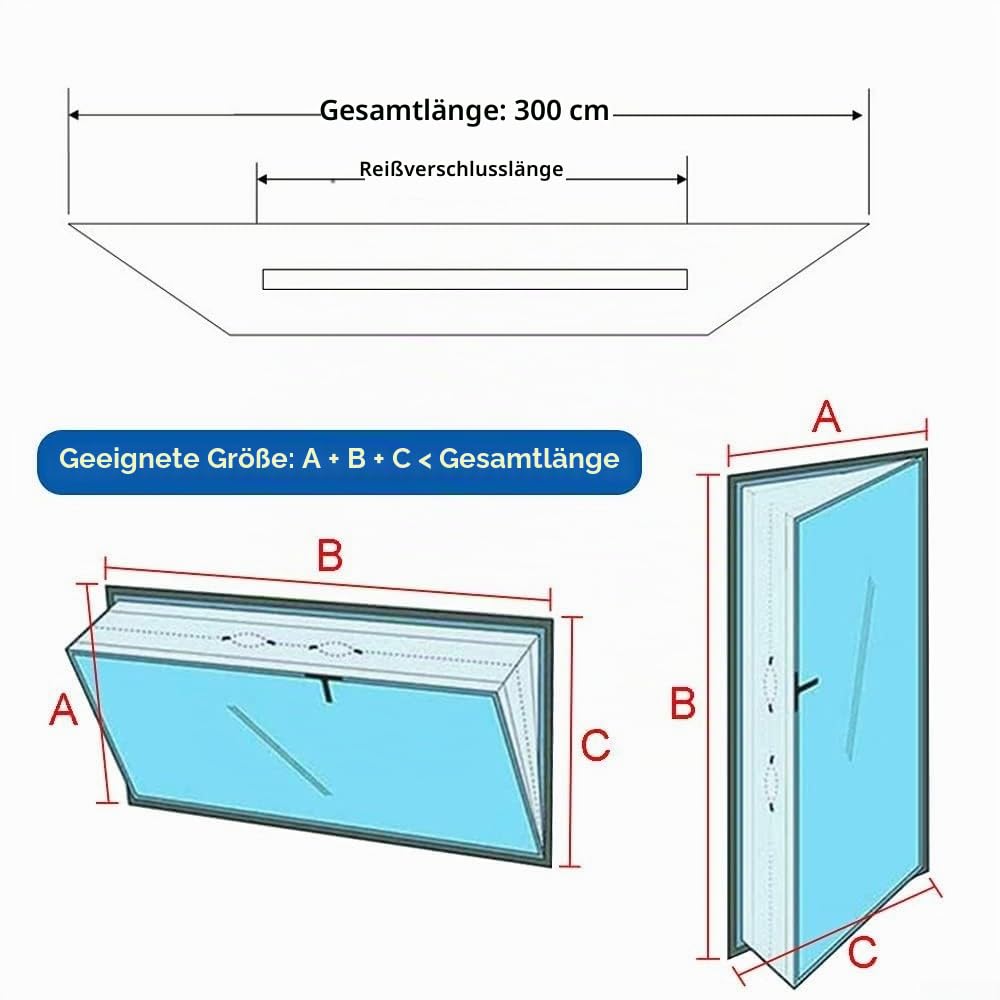 Mobile Klimaanlagen Türabdichtungs-Kit für Doppelschlauch-Einheiten mit Reißverschluss Fensterabluft-Adapter Schwarz Stoff Ablauf-Abdichtungslösung für Balkon Terrassentüren (5 Meter)