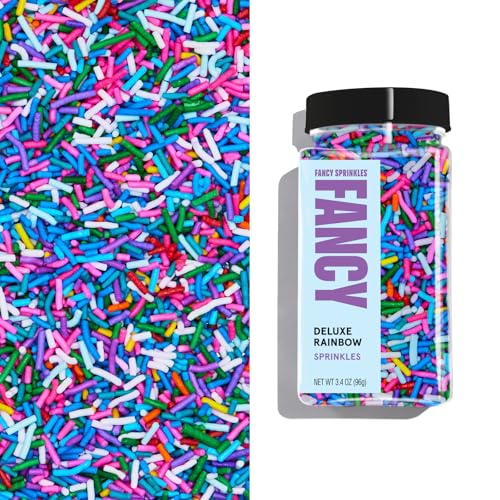 Image of Fancy Sprinkles Deluxe Rainbow Crunchy Jimmies | Pastel Rainbow Sprinkles for Cake, Cupcake & Cookie Decorating | Funfetti & Ice Cream Topping | Baby Shower & Birthday | 1 Pack (0.5c)