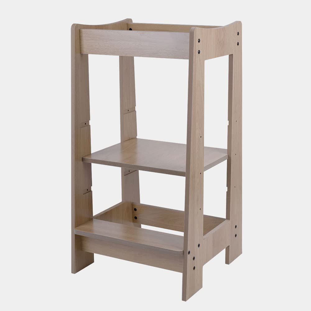 etc-shop Lernturm Küchenhelfer für Kinder Holz Kinderschemel Tritthocker 3 Stufen höhenverstellbar, leicht zu reinigen, stabil, LxBxH 32x42x80 cm
