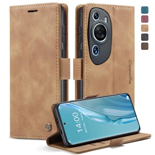 CaseMe Cuero Funda Compatible con Huawei P60 Art,Ranuras para Tarjetas Soporte,Vintage Cierre Magnético Capa Plegable Cartera,Tapa Carcasa para Huawei P60 Art, Marrón