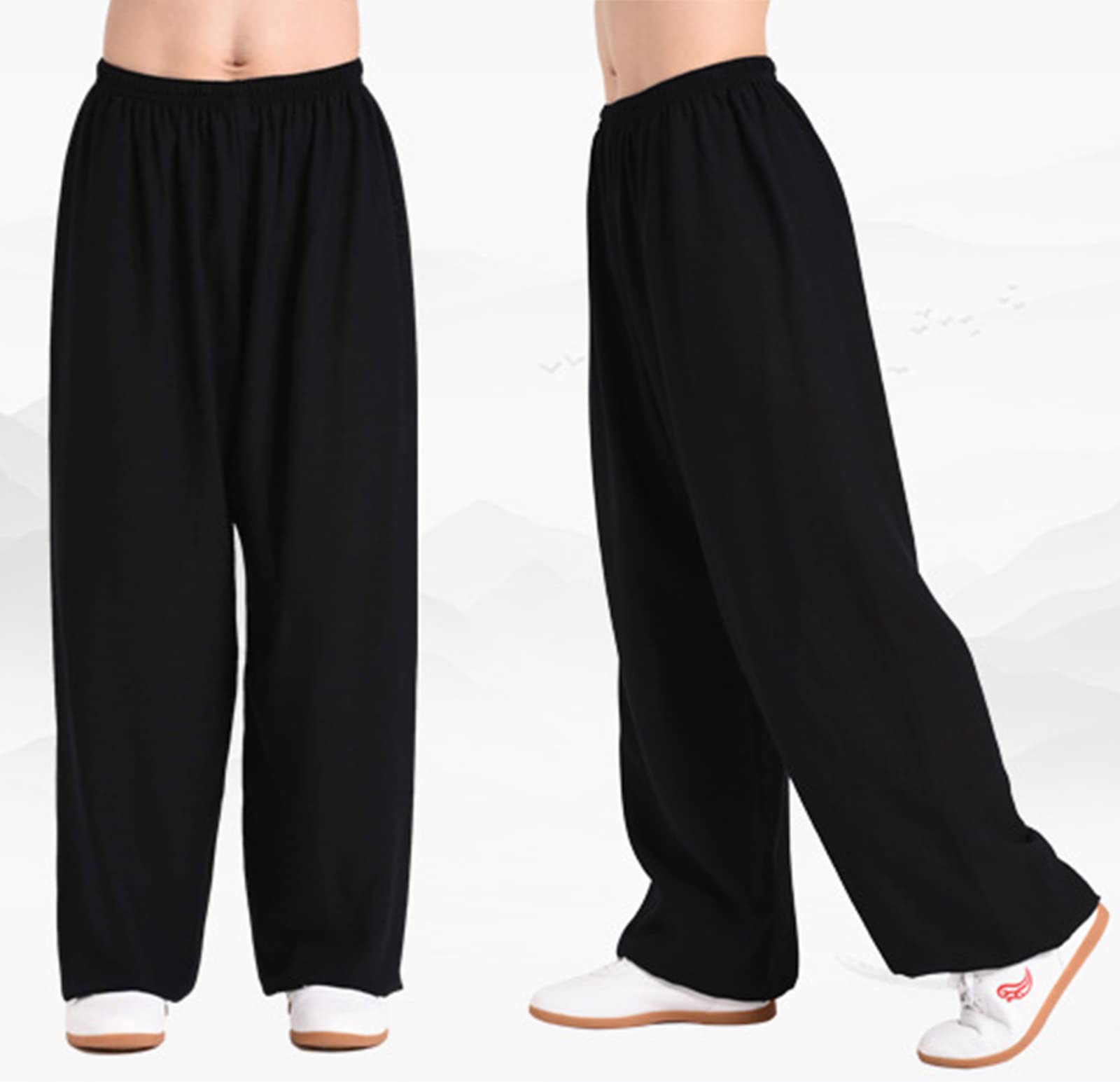 Männer Frauen Tai-Chi-Hosen Sommer Baumwolle Und Leinen Kung Fu Kampfsport Trainingshose Unisex Kordelzug Elastisch Meditationshosen Weich Und Atmungsaktiv Yogablüher,001,M