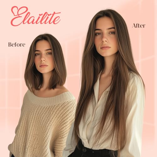 Image of Elailite Tape in Hair Extensions Human Hair Thick Real Remy Hairpieces Medium Brown 18 Inch 50g 20pcs Straight Invisible Seamless Skin Weft Best Tape for Women
