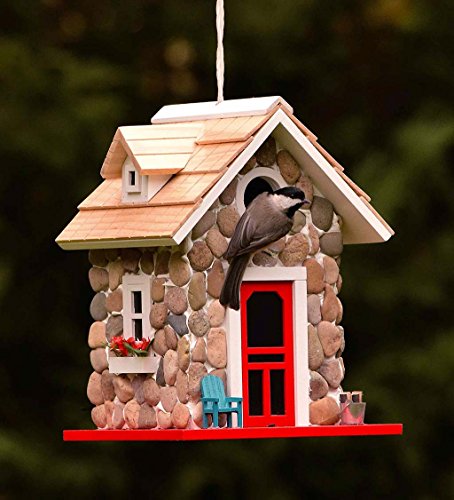 Hanging Wooden Stone Cottage Songbird Birdhouse 7 Sq. X 9.5 H #TOP1