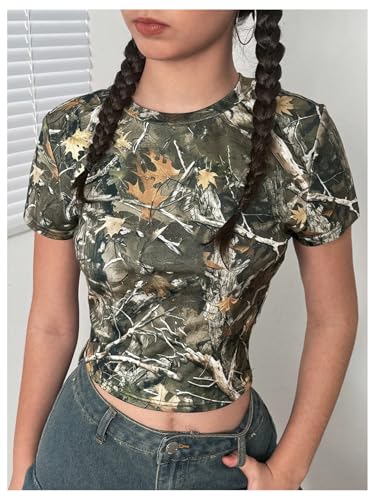 SOLY HUX Girl's Camo T Shirt Crew Neck Short Sleeve Tee Y2k Vintage Leaf Print Going Out Crop Tops4