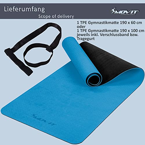 Foto von MOVIT Gymnastikmatte, Yogamatte, hautfreundlich und rutschfest, 190 x 60cm, Stärke 0,6cm, Hell-blau