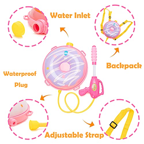 Portable Donuts Water Gun Backpack For Kids Water Shooter Blaster Toys Squirt Guns With Large Capacity Tank And Adjustable Straps For Summer Outdoors Pool Game Beach Sports Bath Play Toys Gift #TOP2