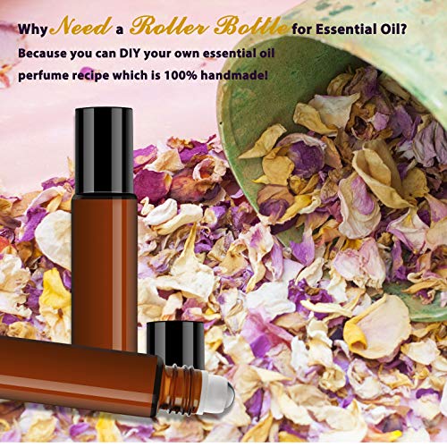 Glass Roller Bottles,24 Pack 10ml Roller Bottles for Essential Oils with Stainless Steel Roller Balls and Glass Spray Bottle(24 Pieces Labels, 3 Dropper, 6 Extra Roller Balls, 2 Bottle Opener)