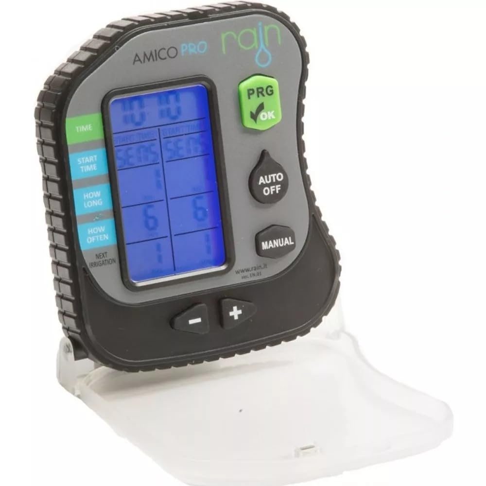 Programmatore di irrigazione a 1 zona Rain Amico PRO1 - Controller di irrigazione automatico, schermo LCD, installazione facile, resistente all'acqua, ideale per giardini e orti, 1 stazione 9 V