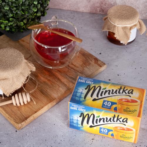 Minutka - Earl Grey Schwarztee - 40 Runde Teebeutel, Aromatischer Schwarztee mit Bergamotte, Klassischer Englischer Geschmack, Feines Zitrusaroma, Ideal für Alltag, Perfekt für Zuhause & Büro - 56g