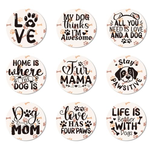 ANATTASOUL 9 Pièces Dessous de Verre Peinture, Citations De Chiens sous Verres Peinture Coasters, sous-Verres en Bois Couleurs, Été Dessous de Verre Rond pour Maison,...