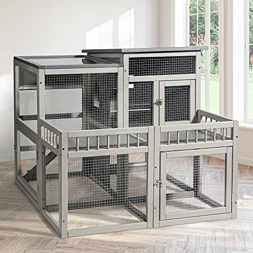 Wishive Rabbit Hutch With Yard, Wooden Rabbit Cage With Doors, Bunny Hutch With Run, Outdoor Rabbit House With Waterproof Roof, Deep No Leak Pull Out Tray, Outdoor Chicken Coop #TOP2