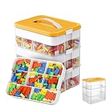 HARUMAKI 子供向けブロック収納ボックス 透明収納ボックス 分類収納 積み重ね可能 プラスチック製 3段 仕切り付き レゴ対応 持ち運び便利 整理整頓 教育＆お片付け習慣に最適 (イエロー)