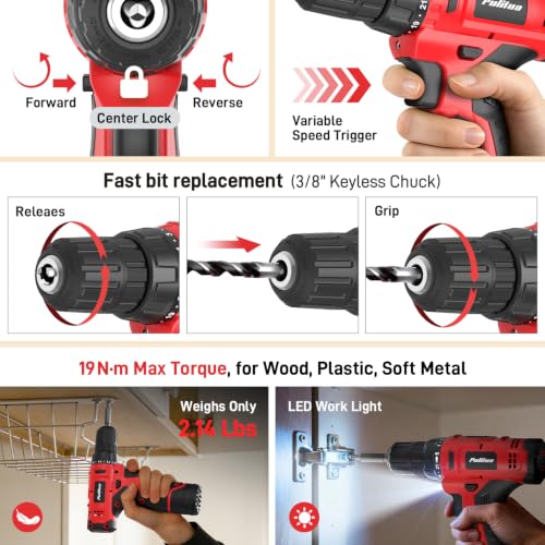 PULITUO 299-Piece Home Tool Set w/ 12V Cordless Drill & Toolbox w/ Drawer - image 4