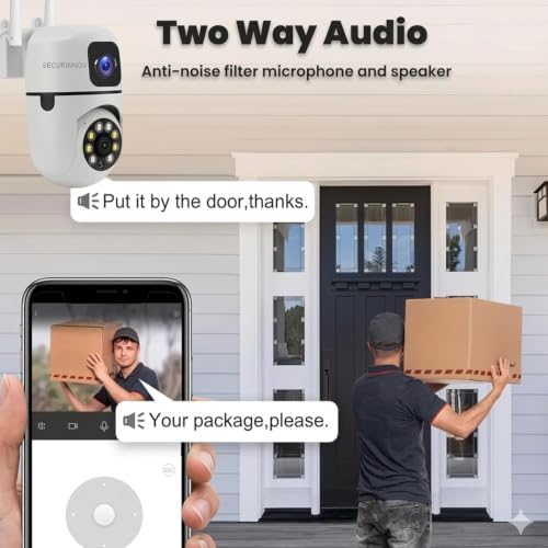 Image of securinnov 4+4MP Smart WiFi PTZ CCTV Camera for Home Outdoor | 360 View | Color Night Vision | Two Way Audio | Wireless Security Camera with Mobile App V380 Pro (Dual Lens Mini Dome)