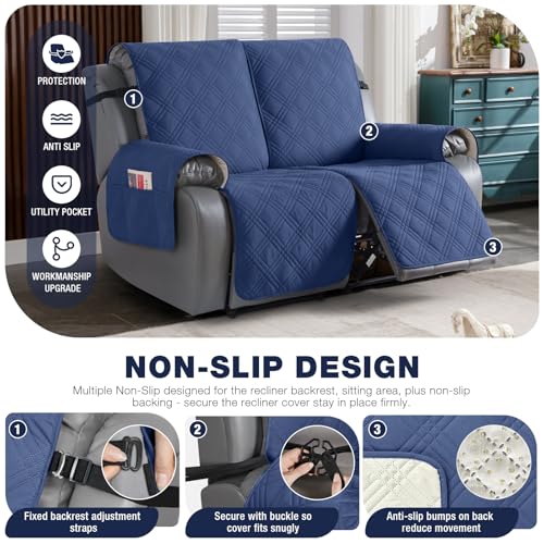 Image of TAOCOCO 100% Waterproof Loveseat Recliner Covers 2 Seater, Split Loveseat Covers for Reclining loveseat, Non Slip Reclining Couch Cover with Double Straps for Kids, Pets(2 Seater, Ocean Blue)