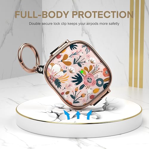 Image of Maxjoy for AirPods 4 Case with Lock, Cute AirPods 4 Case Lock Protective Hard AirPod 4 Generation Cover for Women Girly with Keychain Clip for AirPod 4th Generation Cover 2024, Flower