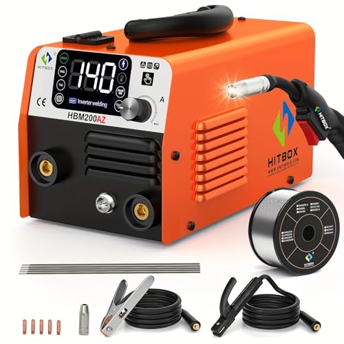 Image of HITBOX 140A Mig Welder Machine 110v 3 in 1 Flux Core Welding/Lift TIG/Stick Gasless Wire Maquina de Soldar Upgraded Handheld Welder Gun Welding Kit High-End Chip with IGBT Inverter LED Display