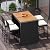 RELAX4LIFE 5-Piece Outdoor Bar Set - Wicker Rattan Bar Height Dining Table w/Acacia Wood Top & 4 Bar Stools Chairs w/Seat Cushions, Backrest, Footrest, Outside Patio Bistro Set for Backyard (47.5'')