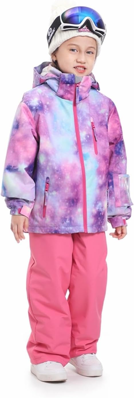 BUMDEEP Kids Girls Boys Two Piece Waterproof Colorful Snowsuits Ski Suits Warm Jackets Winter Pants