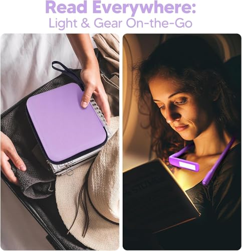 Image of Voilet Neck Light with Storage Case: Back to School Gifts 10-80Hrs Eye-friendly Book Reading Light Knitting Crochet Sewing Craft Light Rechargeable Adjustable, Book Lovers Gifts for Knitters Crafters