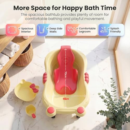 Image of StarAndDaisy Bath Tub for Baby 0-5 Years / Bath tub for Kids with 0-3 Years Girls & Boys with bathseat, Wheels , mug and soap tray, Space Saving Design, Newborn Baby Bathing Tub, Easy to Store (Cream-Blue)