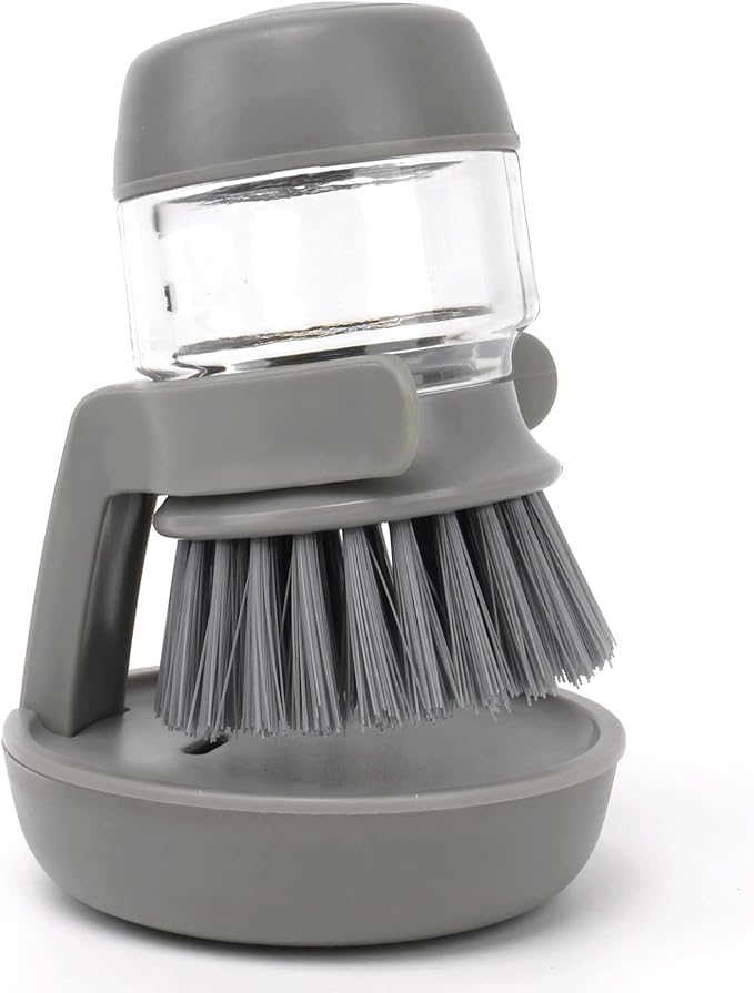 Image of Palm Scrub Brush for Dishes with Soap Dispenser - Kitchen Cleaning Tool - Kitchen Brushes for Dishes (Grey)