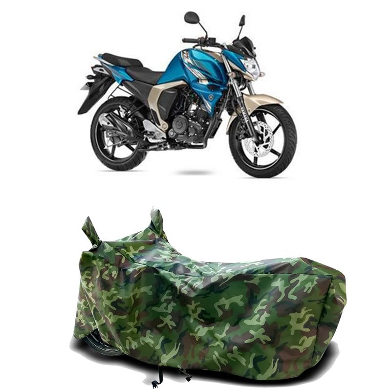 Image of DUFFEL-100% Heat Protection Two Wheeler Bike /Scooty Body Cover for FZ S FI (V 2.0) Water Resistance /UV-Rays /Birds Dropping /Scratchproof /Dust Proof /Waterproof[Green Jungle Print]