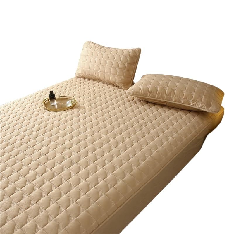 Protège-Matelas matelassé Silencieux, Couche absorbante imperméable, Conception ajustée avec Poche Profonde pour Matelas jusqu'à 28 cm (Kaki, 90 x 200 cm)