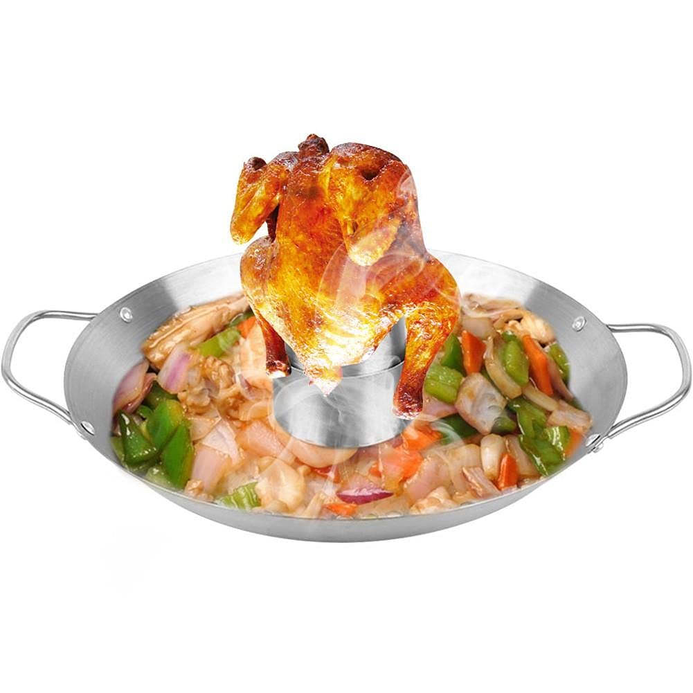Uchwyt na kurczaka ze stali nierdzewnej – stojak na grilla do grillowania pionowego – duży stojak na dym 30 cm i kosz na warzywa – najlepsze akcesoria do grillowania