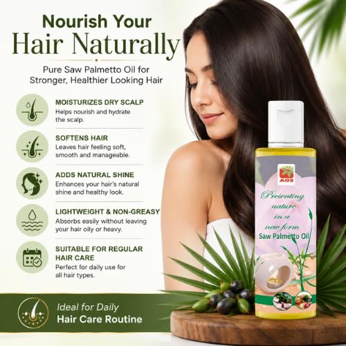 Image of AOS Products Saw Palmetto Oil 200ml | 100% Pure & Natural | Undiluted Carrier Oil | Cold Pressed | Multipurpose Oil for Hair, Skin & Massage | Premium Quality